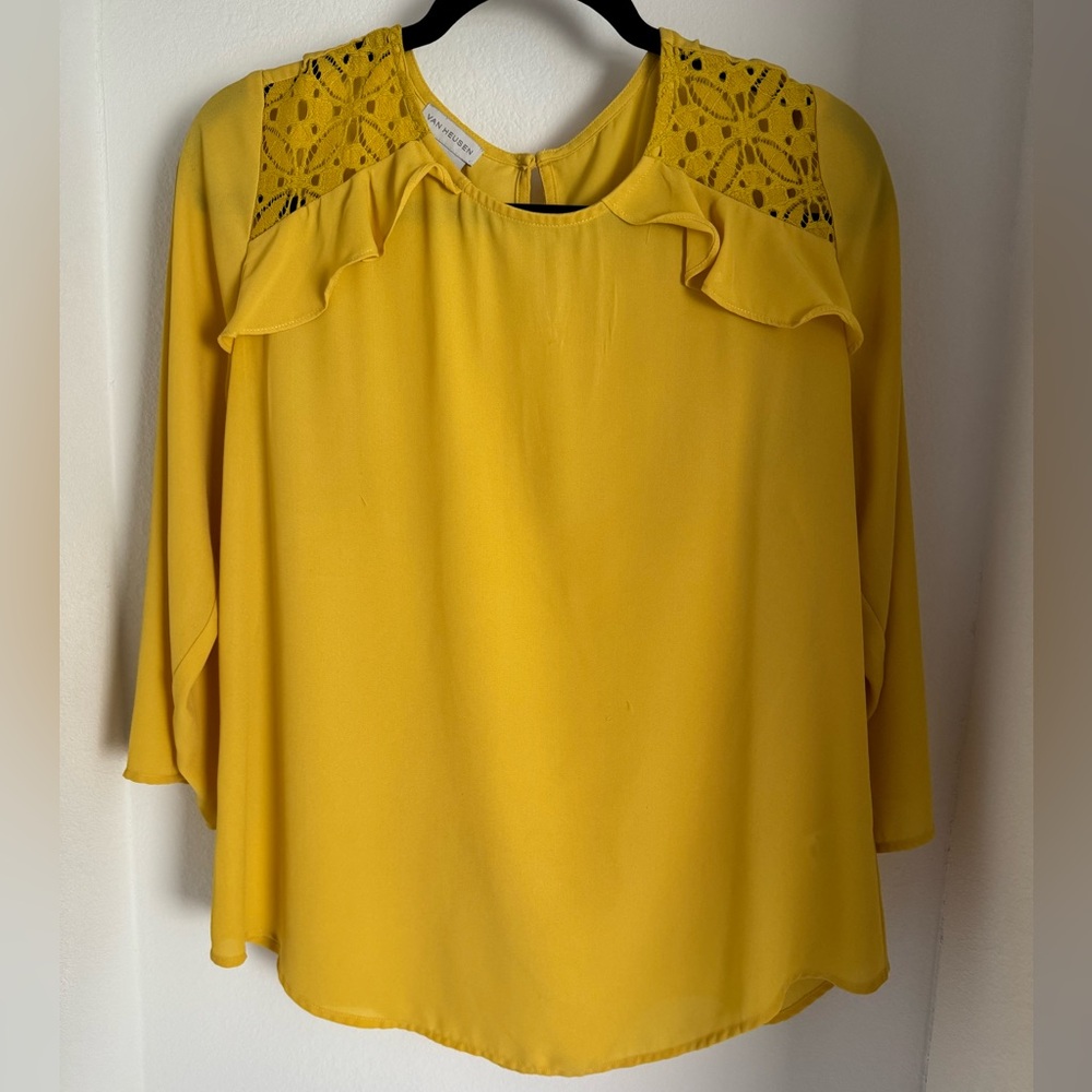 Van Heusen Yellow Blouse with Lace Accents